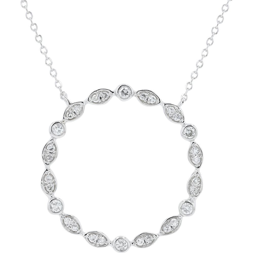 14K White Gold Diamond Circle Pendant Necklace - 0.28 Carat Total Diamond Weight