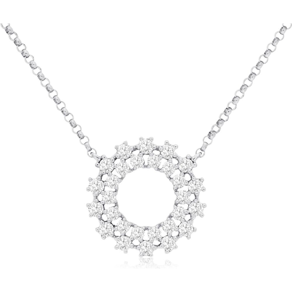 14K White Gold Diamond Circle Pendant Necklace - 0.52 Carats Total Diamond Weight