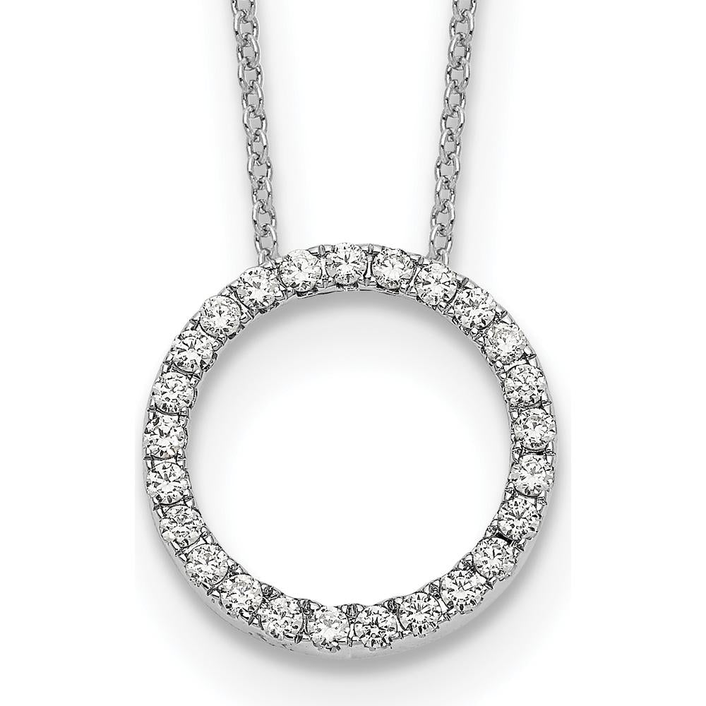 14K White Gold Diamond Circle Pendant Necklace - 1/2 Carat Total Diamond Weight by Monteluci Fine Jewelry