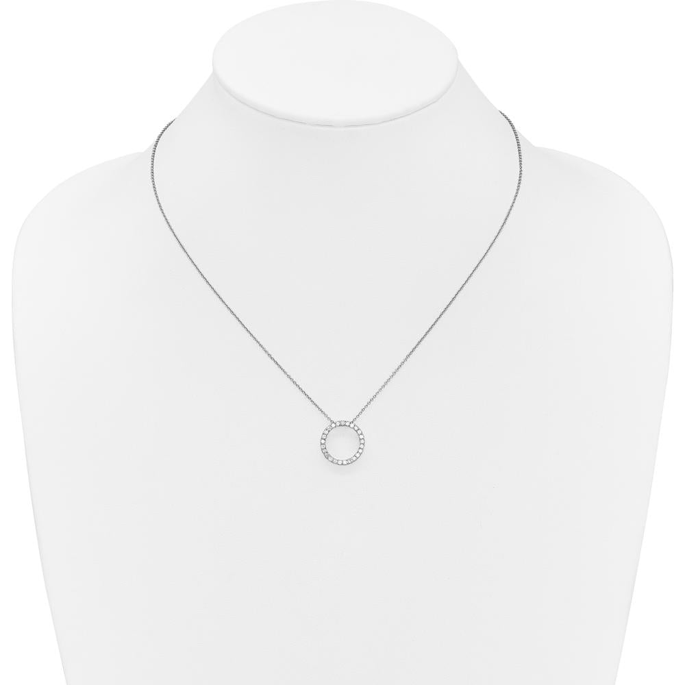 14K White Gold Diamond Circle Pendant Necklace - 1/2 Carat Total Diamond Weight by Monteluci Fine Jewelry