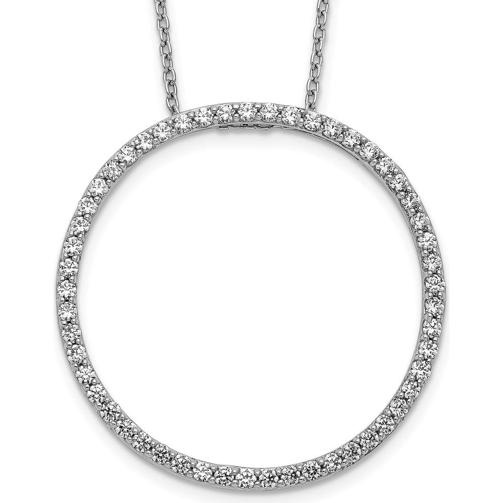 14K White Gold Diamond Circle Pendant Necklace - 3/4 Carat Total Diamond Weight by Monteluci Fine Jewelry