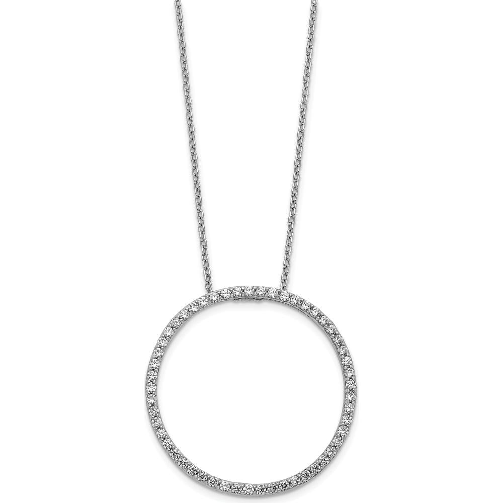 14K White Gold Diamond Circle Pendant Necklace - 3/4 Carat Total Diamond Weight by Monteluci Fine Jewelry