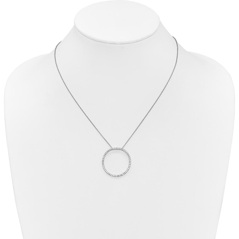 14K White Gold Diamond Circle Pendant Necklace - 3/4 Carat Total Diamond Weight by Monteluci Fine Jewelry