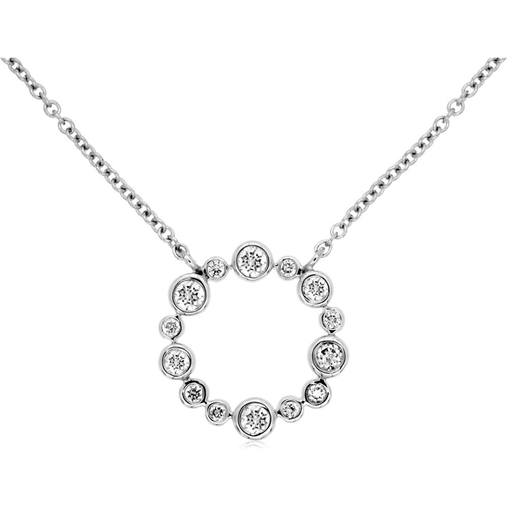 14K White Gold Diamond Circle Pendant Necklace with Bezel Set Round Diamonds - 0.26 Carat Total Diamond Weight - Royal Jewelry