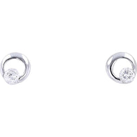 14K White Gold Diamond Circle Stud Earrings - 0.11 Carats Total Diamond Weight