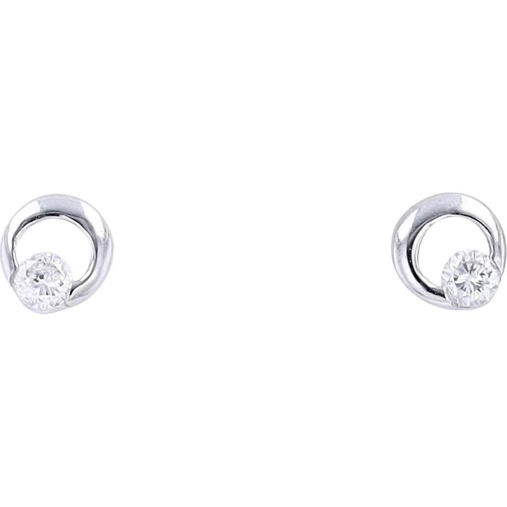 14K White Gold Diamond Circle Stud Earrings - 0.11 Carats Total Diamond Weight