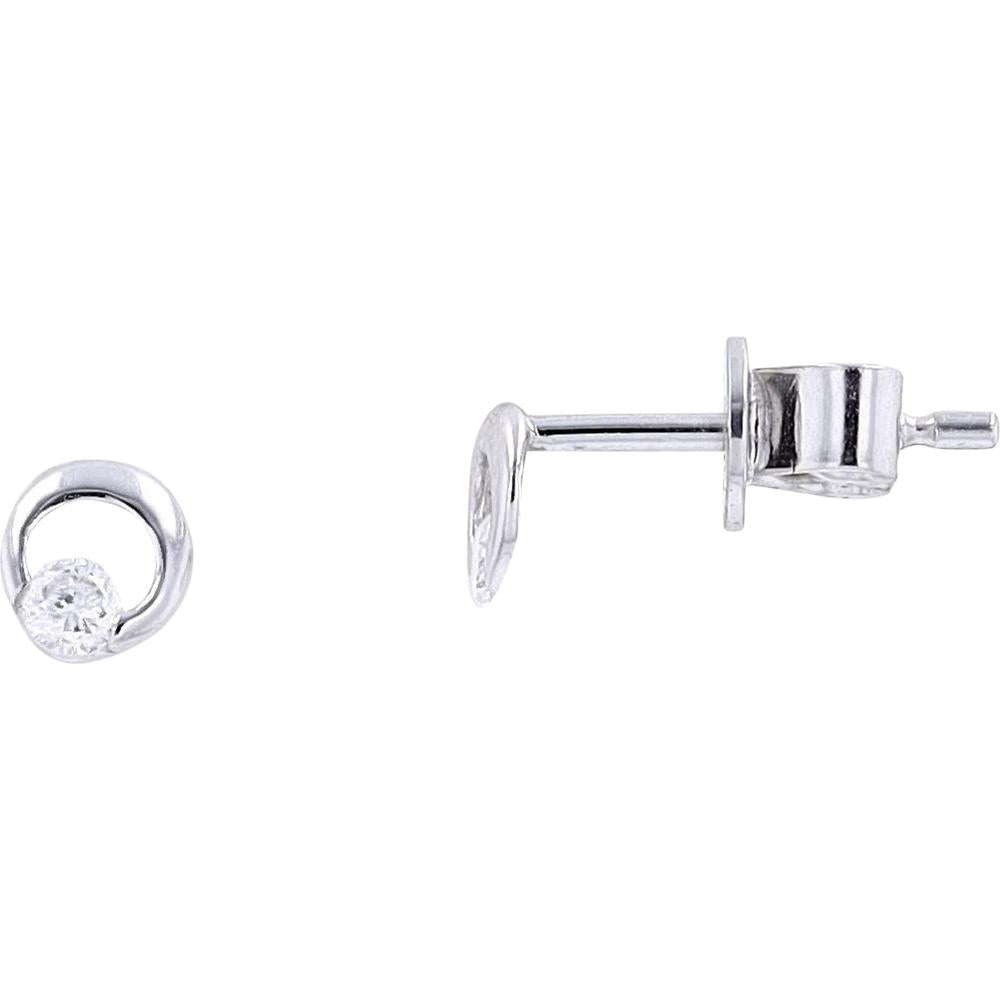 14K White Gold Diamond Circle Stud Earrings - 0.11 Carats Total Diamond Weight