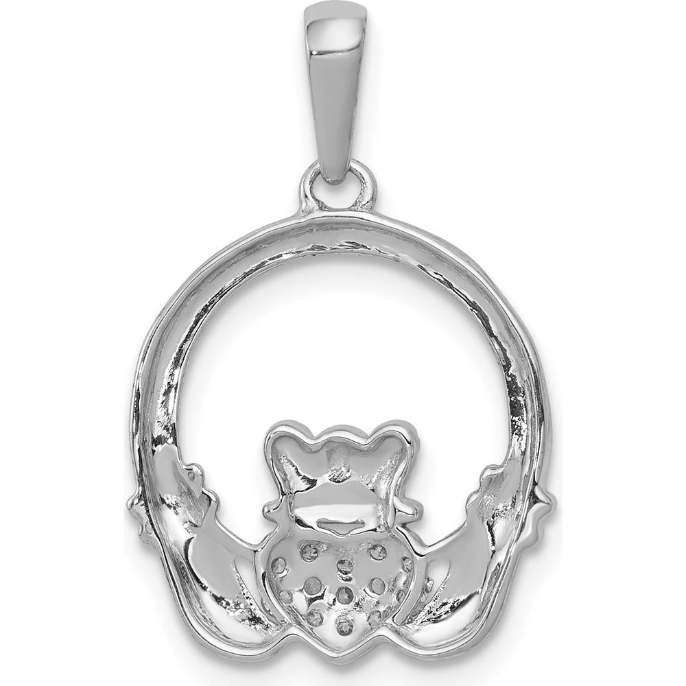 14K White Gold Diamond Claddagh Circle Pendant with 9 Round Diamonds - 0.0178 Carat Total Diamond Weight by Monteluci Fine Jewelry
