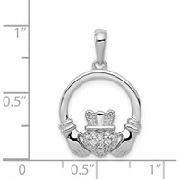 14K White Gold Diamond Claddagh Circle Pendant with 9 Round Diamonds - 0.0178 Carat Total Diamond Weight by Monteluci Fine Jewelry