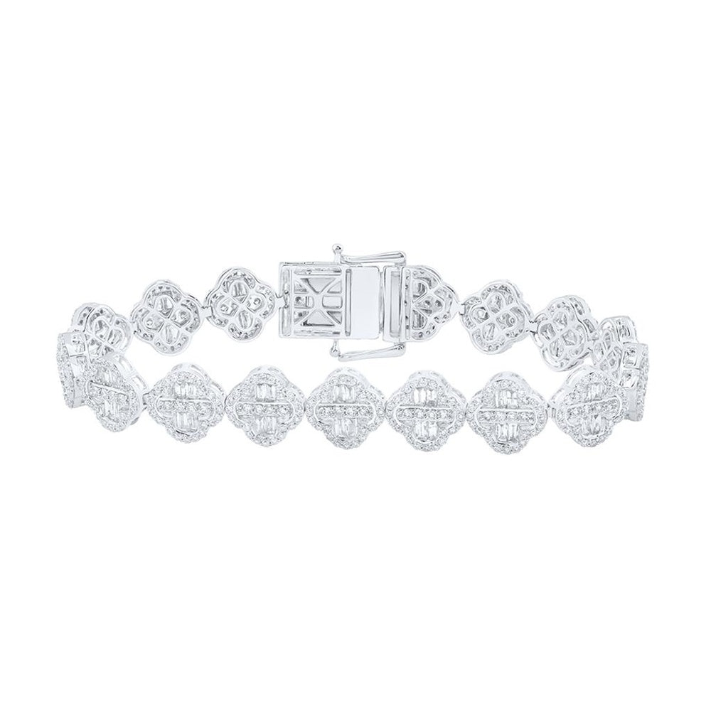 14K White Gold Diamond Clover 7-Inch Bracelet - 5 Carat Total Diamond Weight