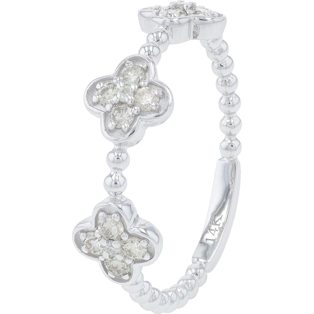 14K White Gold Diamond Clover Band with Milgrain Detail - 0.30 Carat Total Diamond Weight