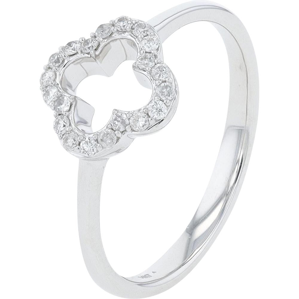14K White Gold Diamond Clover Ring - 0.15 Carats Total Diamond Weight