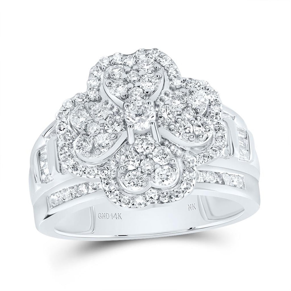 14K White Gold Diamond Clover Ring - 1 3/8 Carat Total Diamond Weight