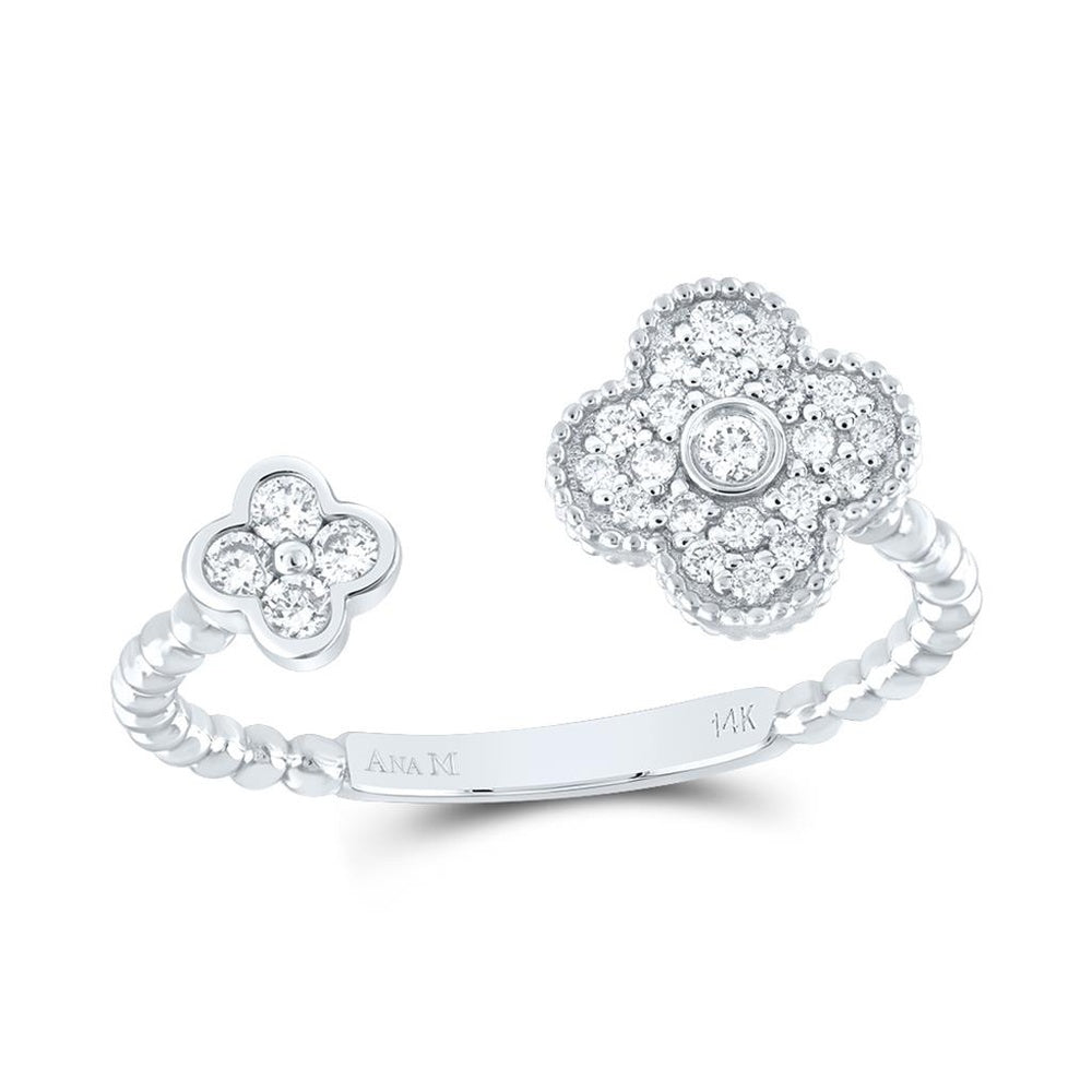 14K White Gold Diamond Clover Ring - 1/5 Carat Total Diamond Weight