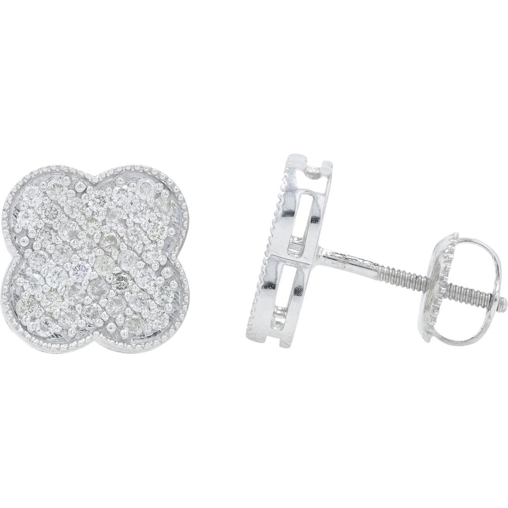 14K White Gold Diamond Clover Stud Earrings - 0.64 Carat Total Diamond Weight