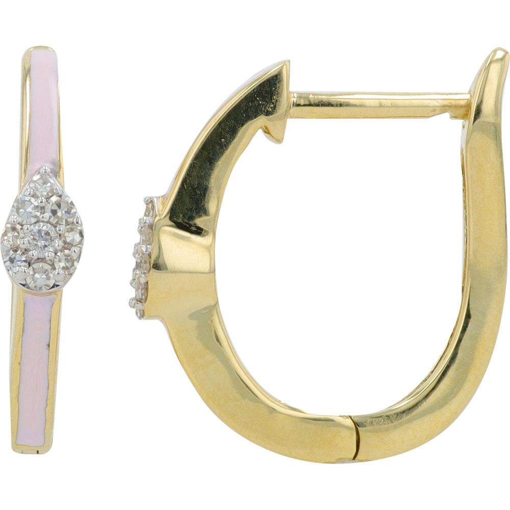 14K White Gold Diamond Cluster & Pink Enamel Hoops - 0.10 Carat Total Diamond Weight