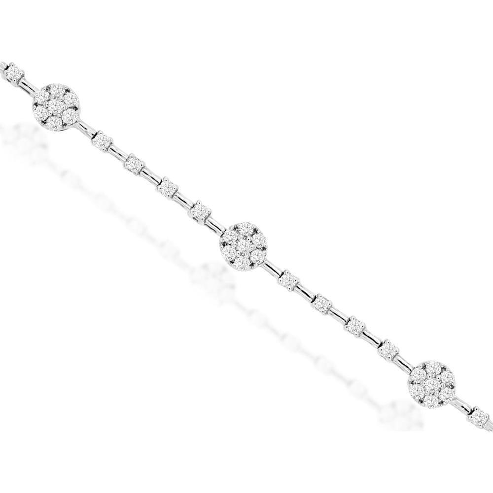 14K White Gold Diamond Cluster Bracelet - 1.23 Carats Total Diamond Weight