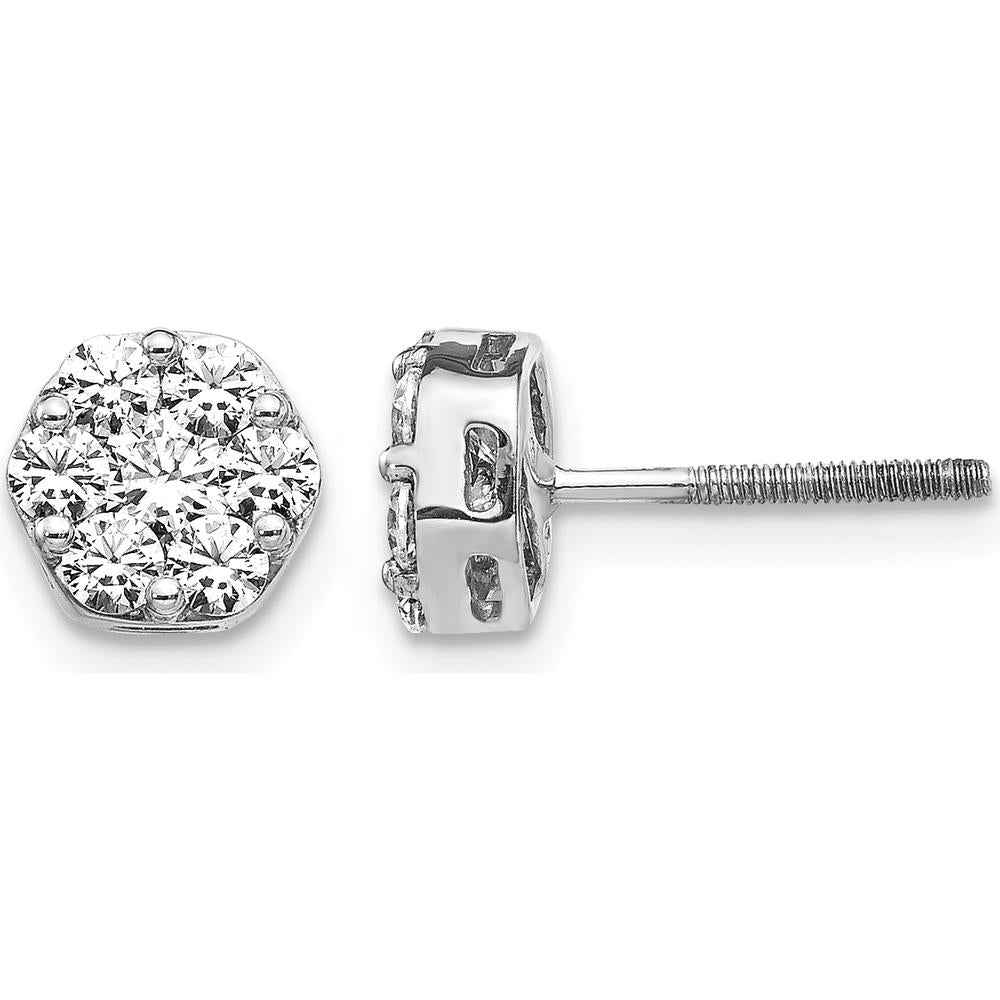 14K White Gold Diamond Cluster Button Screwback Earrings - 0.18 Carat Total Diamond Weight by Monteluci Fine Jewelry