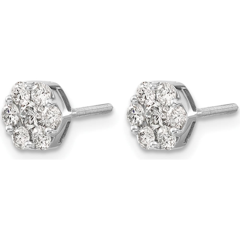 14K White Gold Diamond Cluster Button Screwback Earrings - 0.18 Carat Total Diamond Weight by Monteluci Fine Jewelry