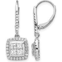 14K White Gold Diamond Cluster Drop Earrings with Square and Round Diamonds - 0.16 Carat Total Diamond Weight by Monteluci Fine Jewelry