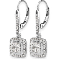 14K White Gold Diamond Cluster Drop Earrings with Square and Round Diamonds - 0.16 Carat Total Diamond Weight by Monteluci Fine Jewelry