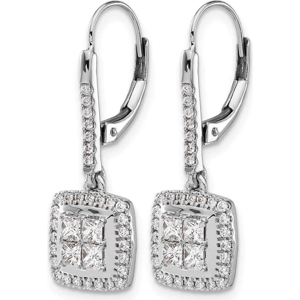 14K White Gold Diamond Cluster Drop Earrings with Square and Round Diamonds - 0.16 Carat Total Diamond Weight by Monteluci Fine Jewelry