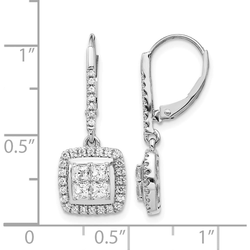 14K White Gold Diamond Cluster Drop Earrings with Square and Round Diamonds - 0.16 Carat Total Diamond Weight by Monteluci Fine Jewelry