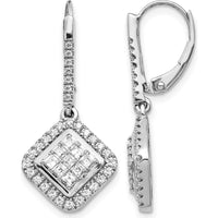 14K White Gold Diamond Cluster Drop Leverback Earrings - 0.046 Carat Total Diamond Weight by Monteluci Fine Jewelry
