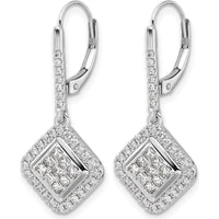 14K White Gold Diamond Cluster Drop Leverback Earrings - 0.046 Carat Total Diamond Weight by Monteluci Fine Jewelry