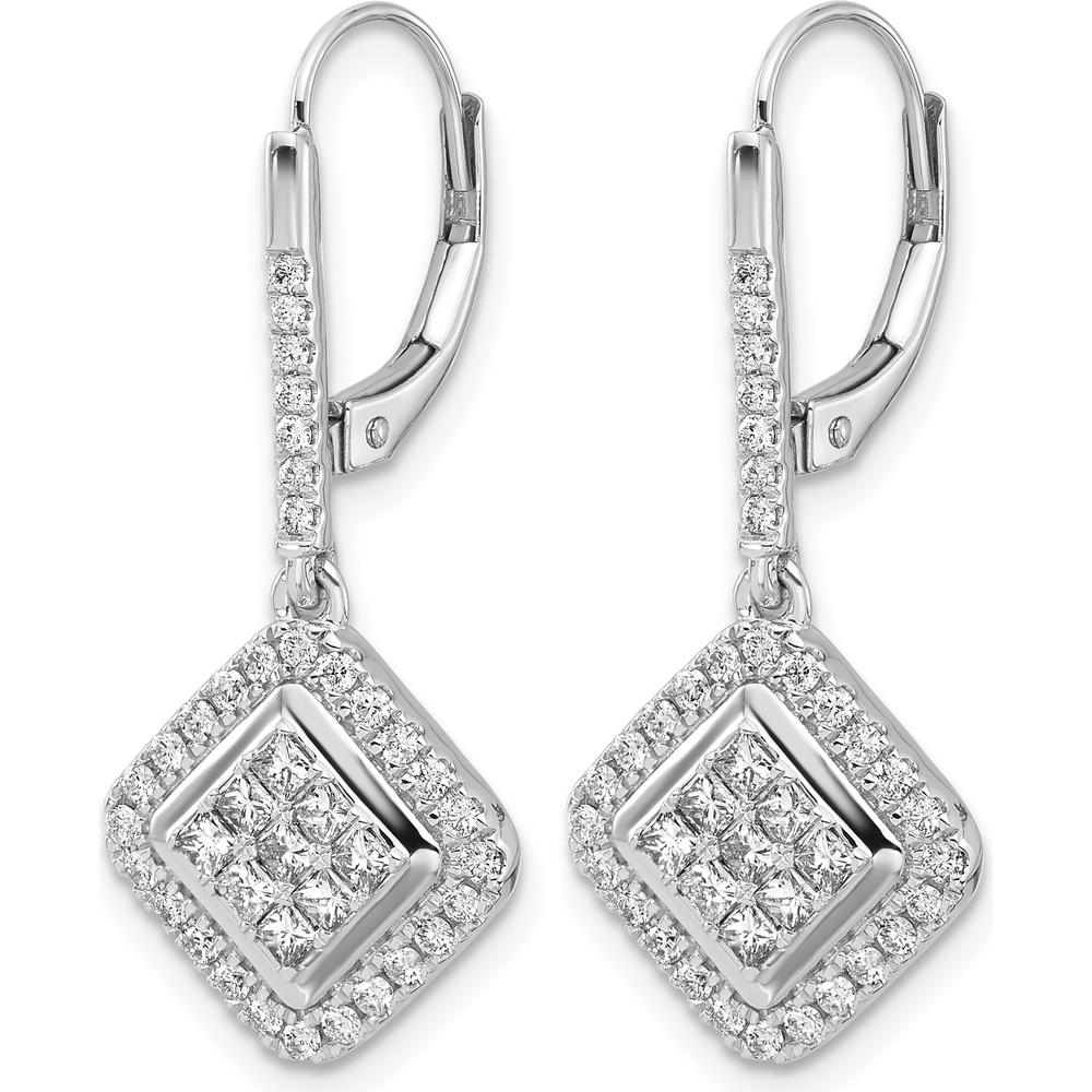 14K White Gold Diamond Cluster Drop Leverback Earrings - 0.046 Carat Total Diamond Weight by Monteluci Fine Jewelry