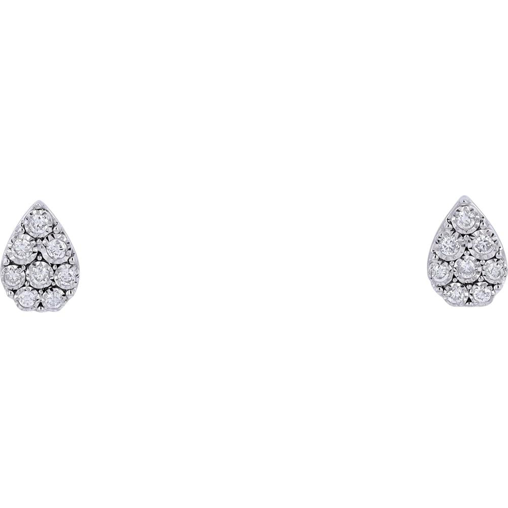 14K White Gold Diamond Cluster Drop Stud Earrings - 0.18 Carats Total Diamond Weight