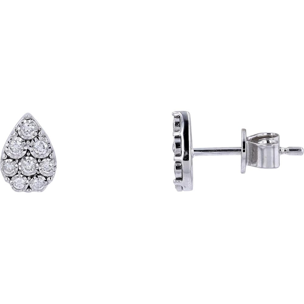 14K White Gold Diamond Cluster Drop Stud Earrings - 0.18 Carats Total Diamond Weight