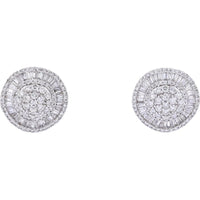 14K White Gold Diamond Cluster Earrings with Round and Baguette Diamonds - 2.00 Carat Total Diamond Weight