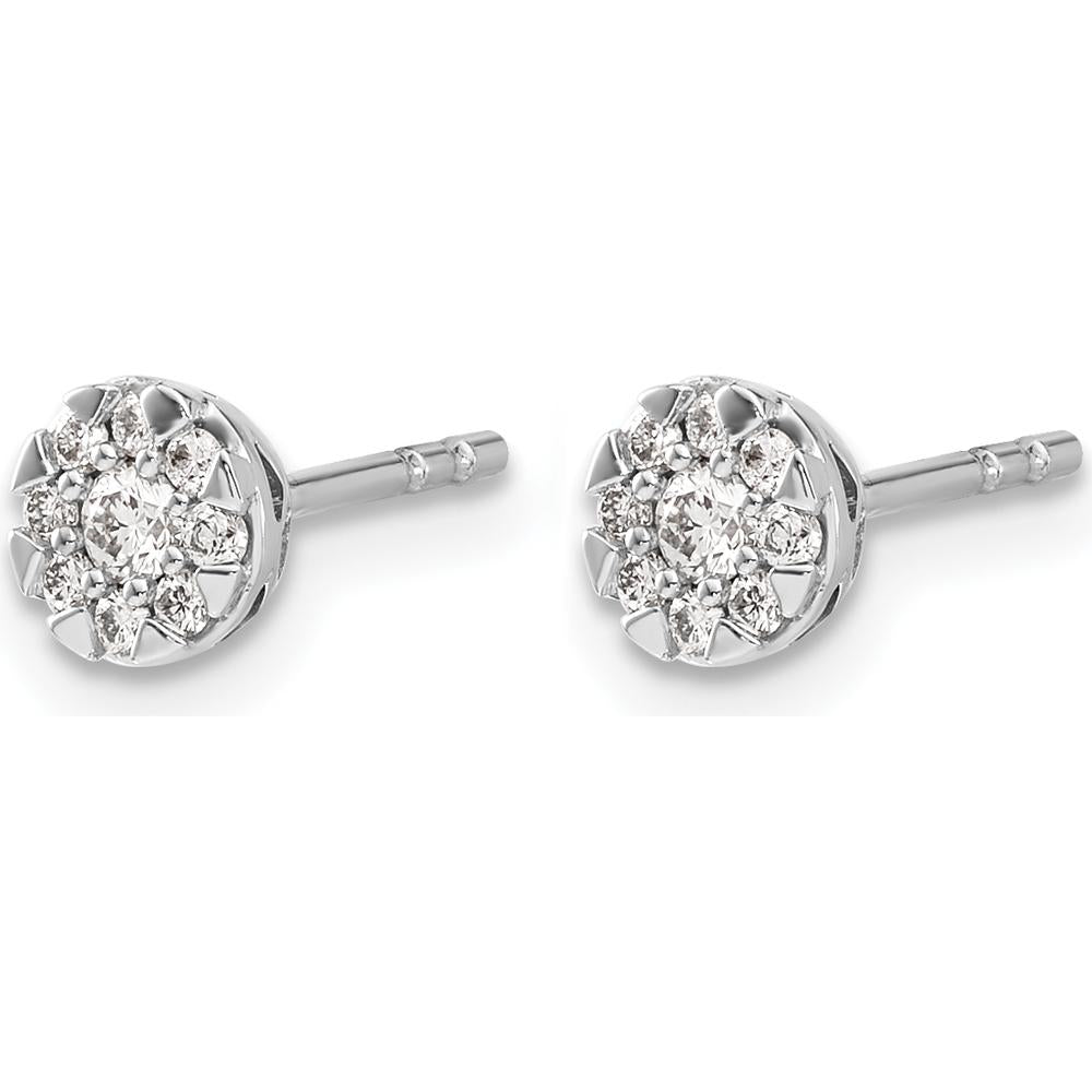 14K White Gold Diamond Cluster Earrings with Round Diamonds - 0.09 Carat Total Diamond Weight by Monteluci Fine Jewelry