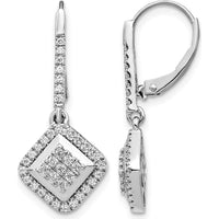 14K White Gold Diamond Cluster Leverback Earrings - 0.30 Carat Total Diamond Weight by Monteluci Fine Jewelry