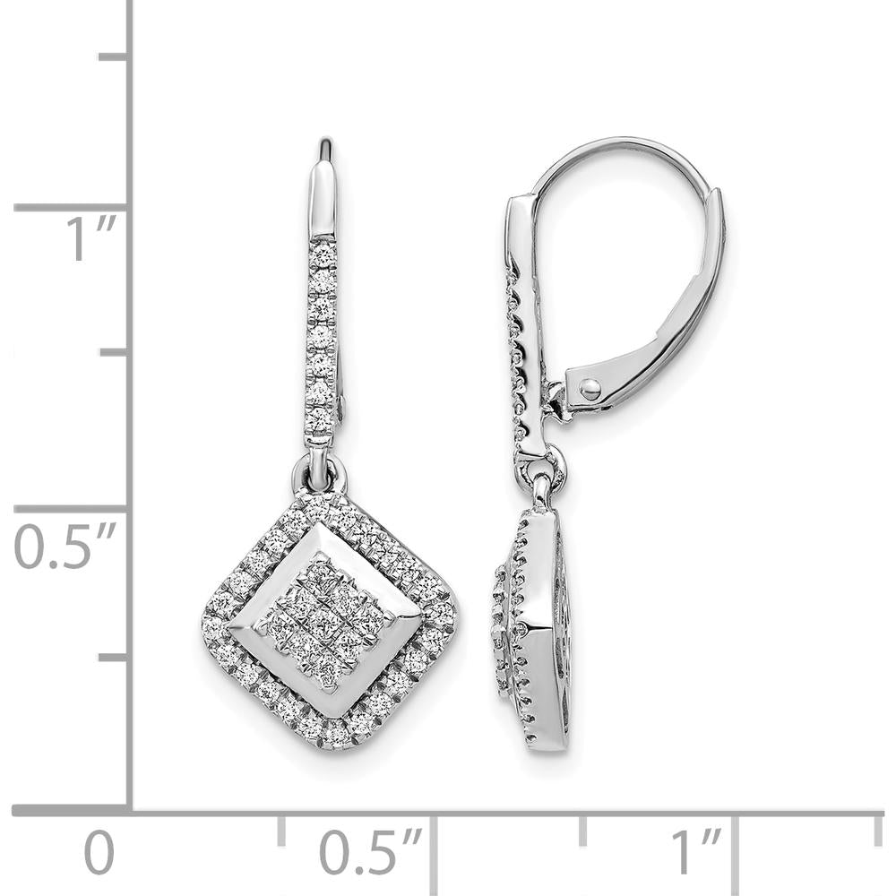14K White Gold Diamond Cluster Leverback Earrings - 0.30 Carat Total Diamond Weight by Monteluci Fine Jewelry