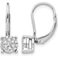 14K White Gold Diamond Cluster Leverback Earrings with Natural Round Diamonds - 0.14 Carat Total Diamond Weight by Monteluci Fine Jewelry