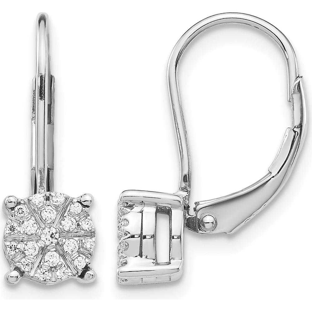 14K White Gold Diamond Cluster Leverback Earrings with Natural Round Diamonds - 0.14 Carat Total Diamond Weight by Monteluci Fine Jewelry