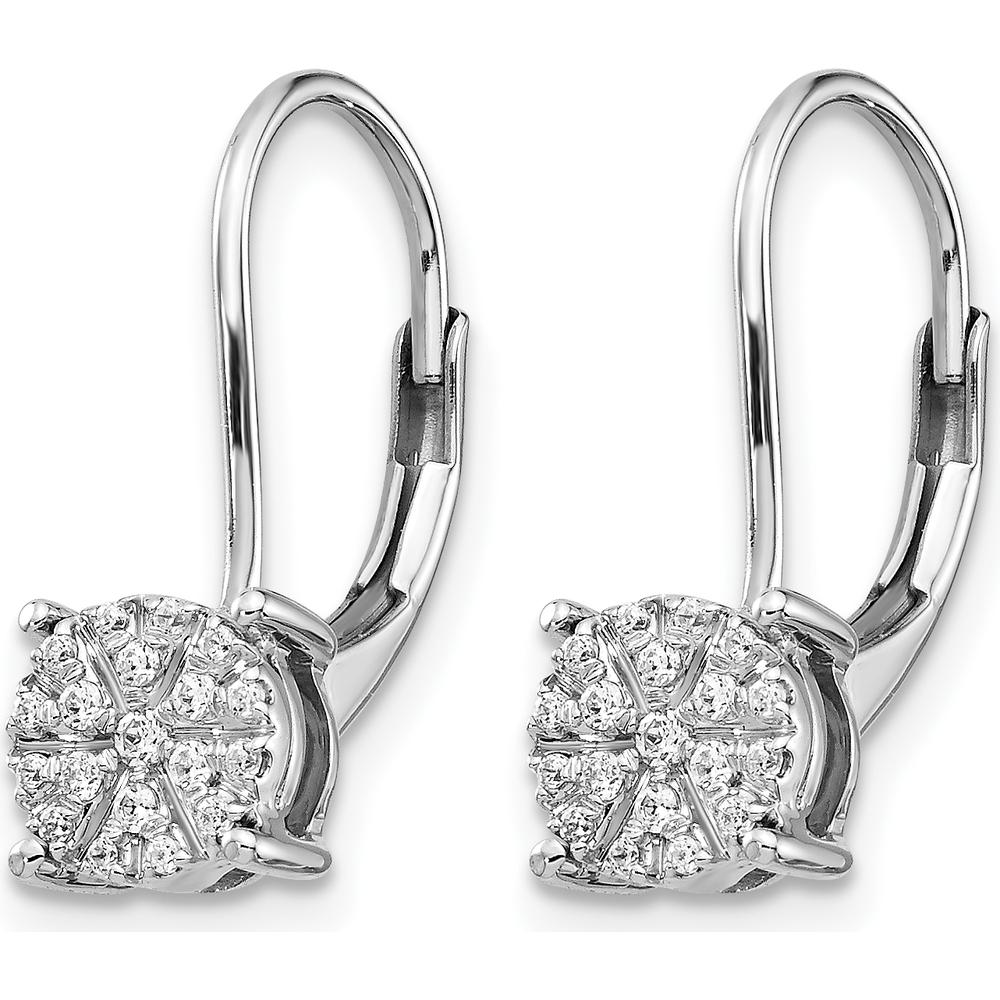 14K White Gold Diamond Cluster Leverback Earrings with Natural Round Diamonds - 0.14 Carat Total Diamond Weight by Monteluci Fine Jewelry