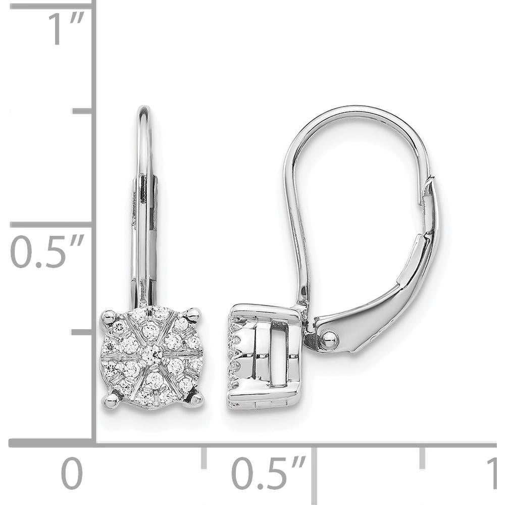 14K White Gold Diamond Cluster Leverback Earrings with Natural Round Diamonds - 0.14 Carat Total Diamond Weight by Monteluci Fine Jewelry