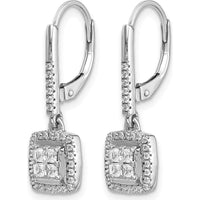 14K White Gold Diamond Cluster Leverback Earrings with Square and Round Diamonds - 0.079 Carat Total Diamond Weight by Monteluci Fine Jewelry