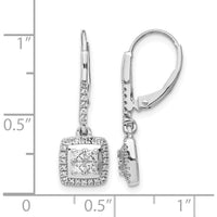 14K White Gold Diamond Cluster Leverback Earrings with Square and Round Diamonds - 0.079 Carat Total Diamond Weight by Monteluci Fine Jewelry