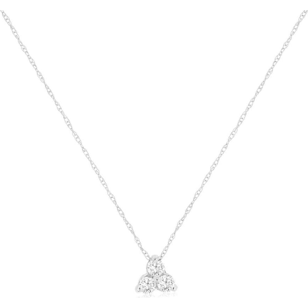 14K White Gold Diamond Cluster Pendant Necklace with Round Diamonds - 0.25 Carat Total Diamond Weight - Royal Jewelry
