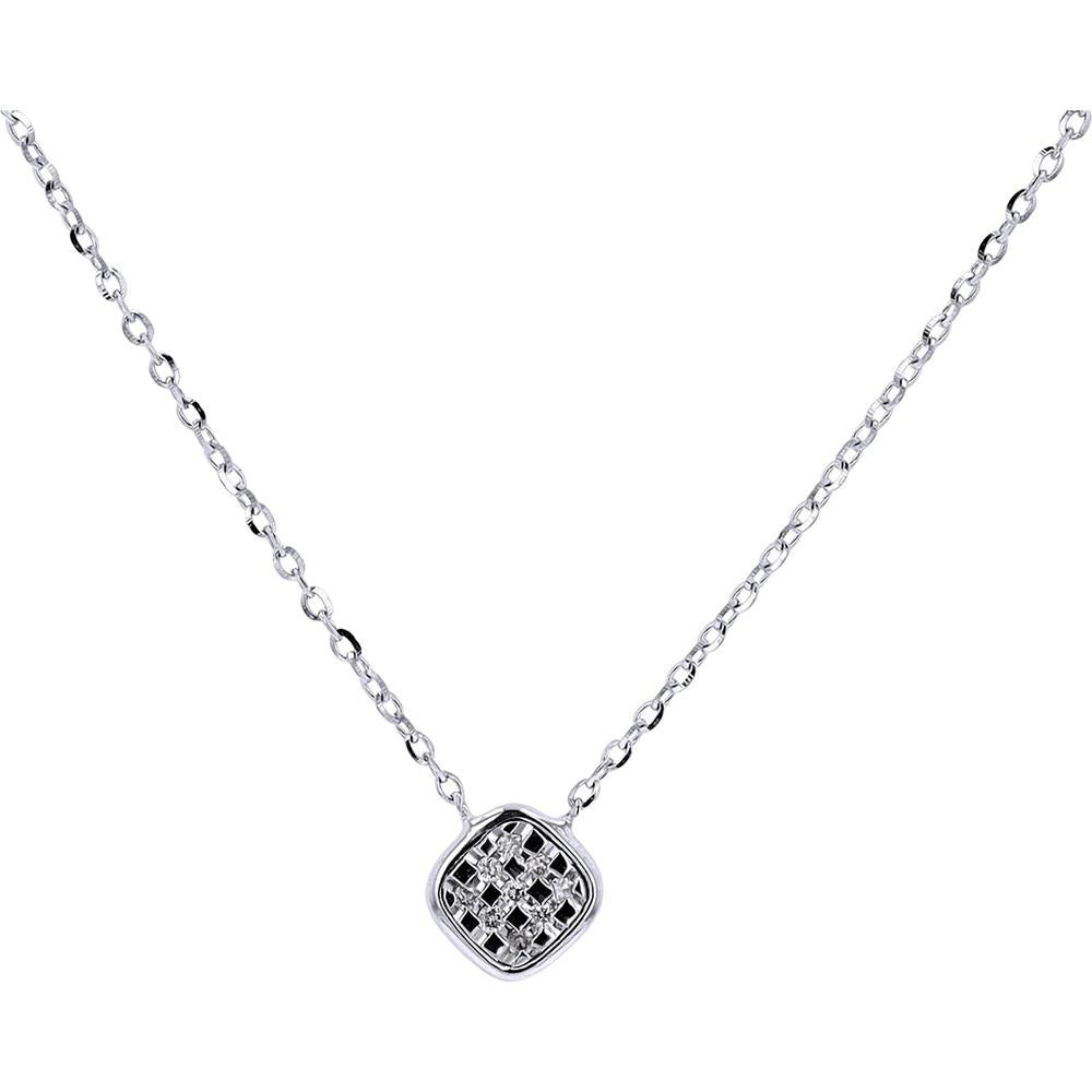 14K White Gold Diamond Cluster Pendant with Cushion-Inspired Design - 0.03 Carats Total Diamond Weight