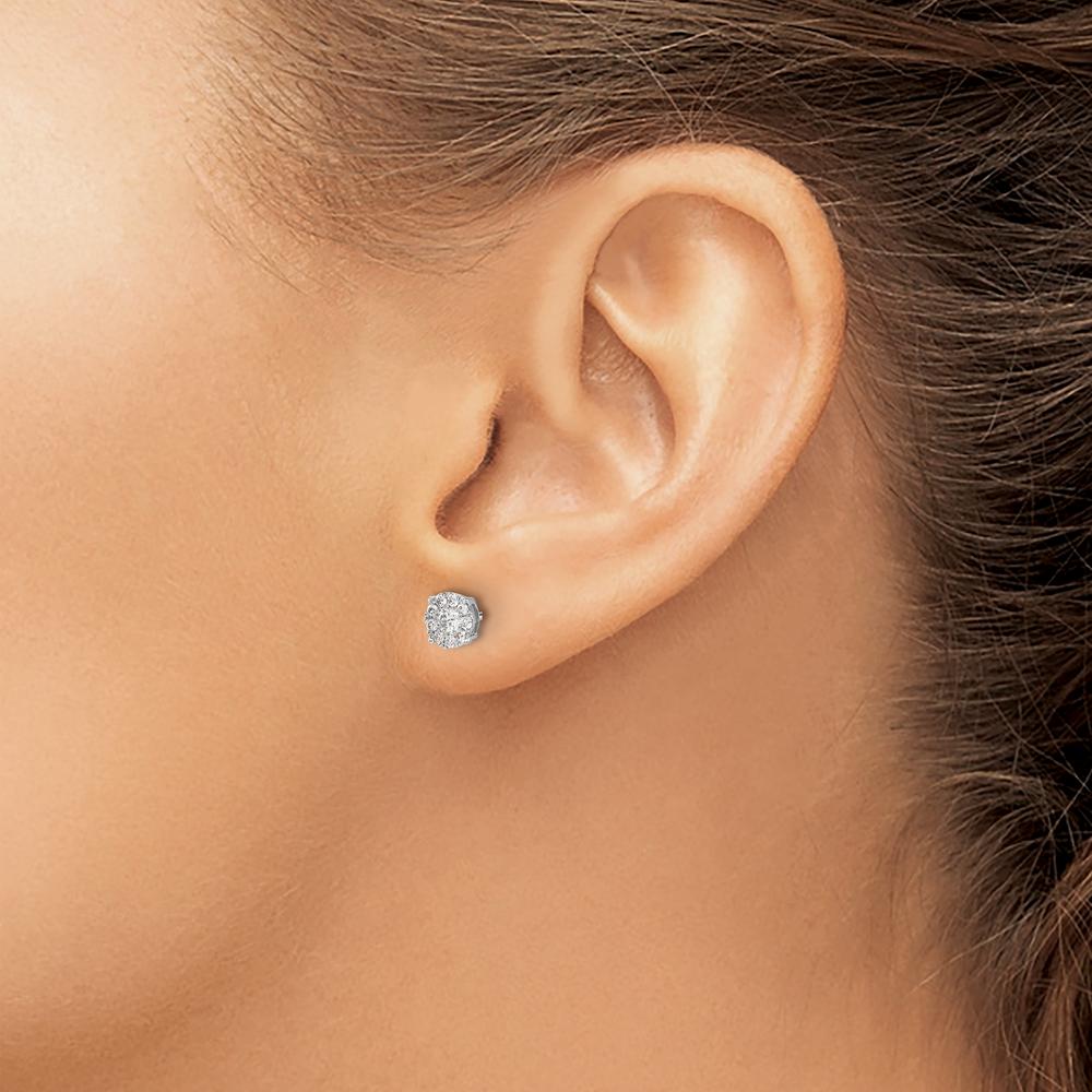 14K White Gold Diamond Cluster Post Earrings - 0.09 Carat Total Diamond Weight by Monteluci Fine Jewelry