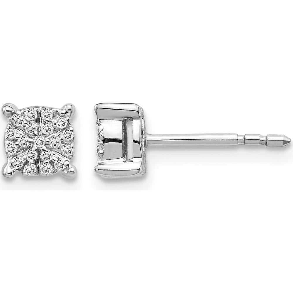 14K White Gold Diamond Cluster Post Earrings with 38 Round Diamonds - 0.004 Carat Total Diamond Weight by Monteluci Fine Jewelry