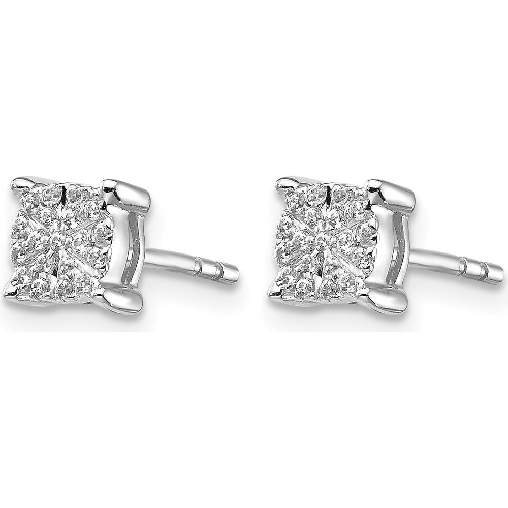 14K White Gold Diamond Cluster Post Earrings with 38 Round Diamonds - 0.004 Carat Total Diamond Weight by Monteluci Fine Jewelry