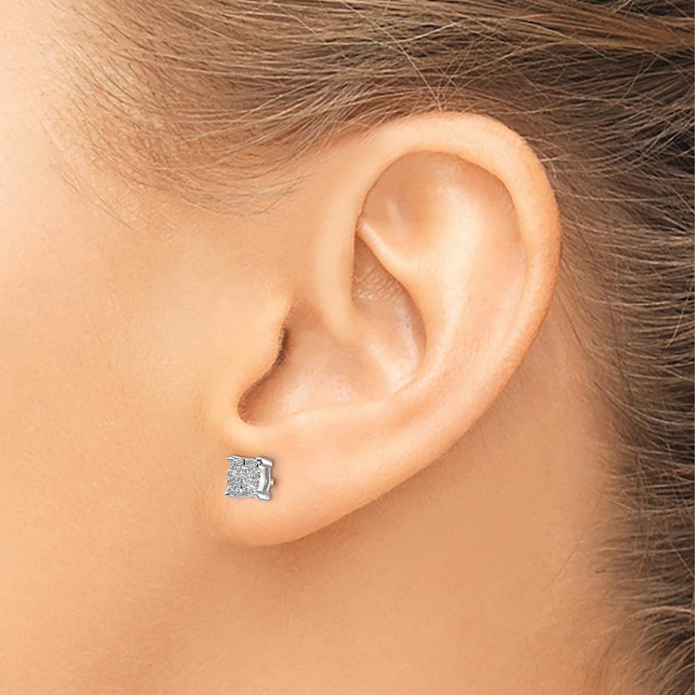 14K White Gold Diamond Cluster Post Earrings with 38 Round Diamonds - 0.004 Carat Total Diamond Weight by Monteluci Fine Jewelry