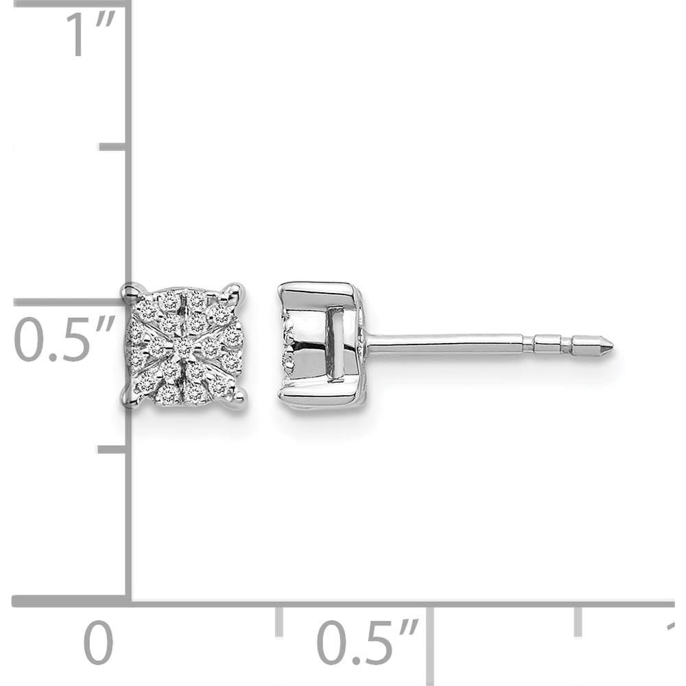 14K White Gold Diamond Cluster Post Earrings with 38 Round Diamonds - 0.004 Carat Total Diamond Weight by Monteluci Fine Jewelry
