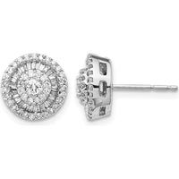 14K White Gold Diamond Cluster Post Earrings with Round and Baguette Diamonds - 0.071 Carat Total Diamond Weight by Monteluci Fine Jewelry